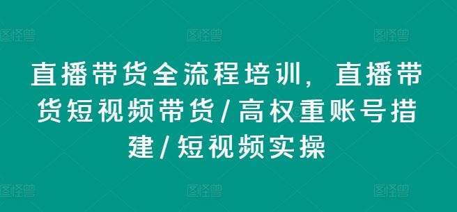 直播带货全流程培训，直播带货短视频带货/高权重账号措建/短视频实操-网创项目