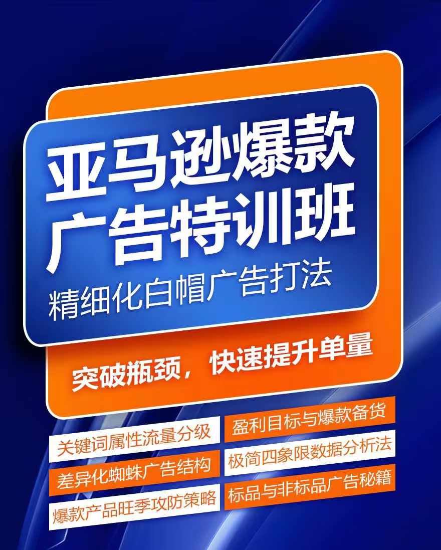 亚马逊爆款广告特训班，快速掌握亚马逊关键词库搭建方法，有效优化广告数据并提升旺季销量-网创项目