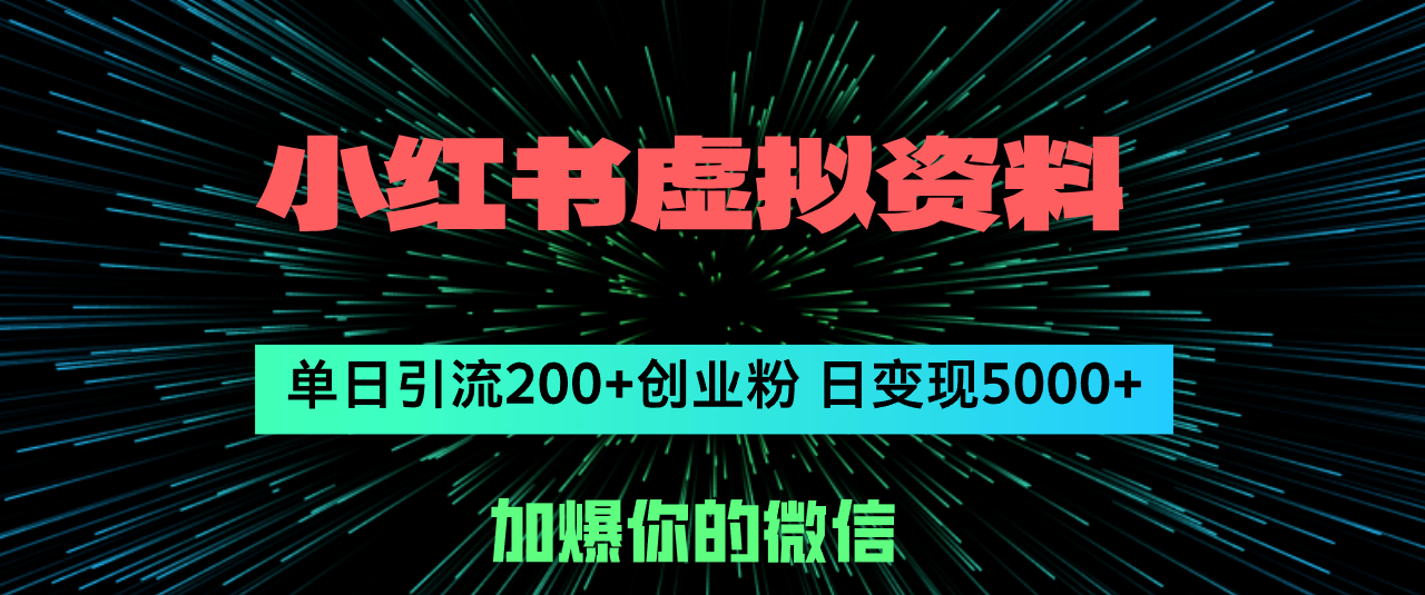 （12164期）小红书虚拟资料日引流200+创业粉，单日变现5000+-网创项目