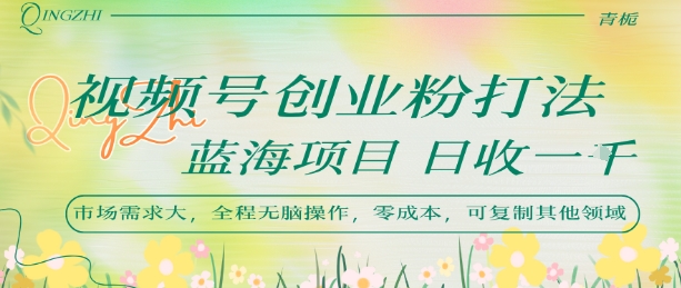 视频号创业粉打法，日入1k，蓝海项目，市场需求大，全程无脑操作，可复制-网创项目